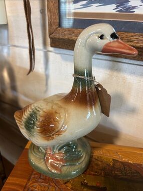 Decorative Ceramic Goose Figurine in Cream, Brown & Green